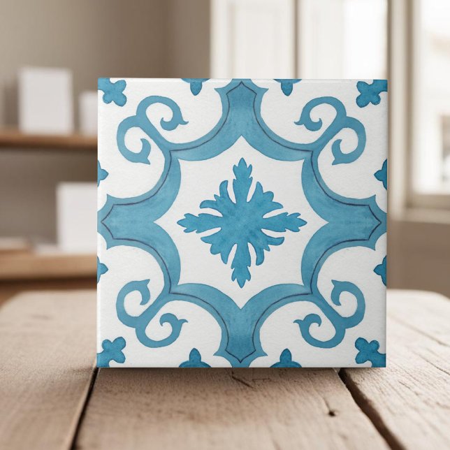 Geometric teal blue moroccan mediterranean style ceramic tile (Creator Uploaded)