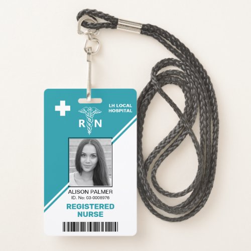 Geometric teal blue triangles Registered nurse RN Badge