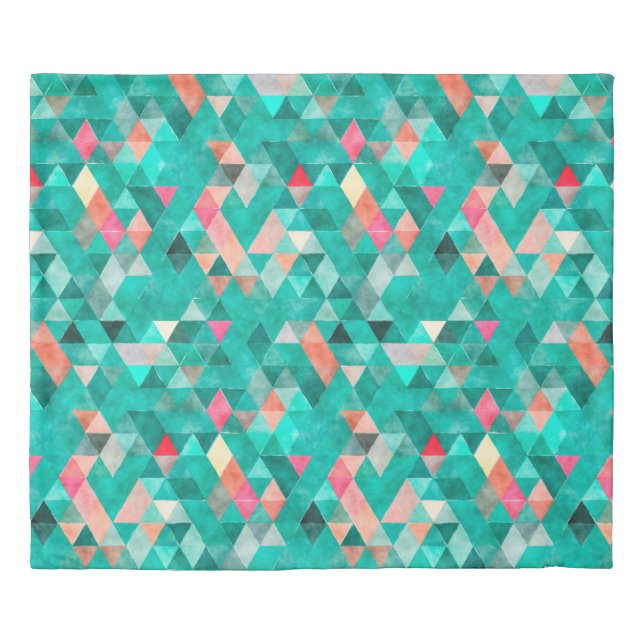 Geometric Teal Pink Watercolor Triangle Pattern  Duvet Cover (Front)