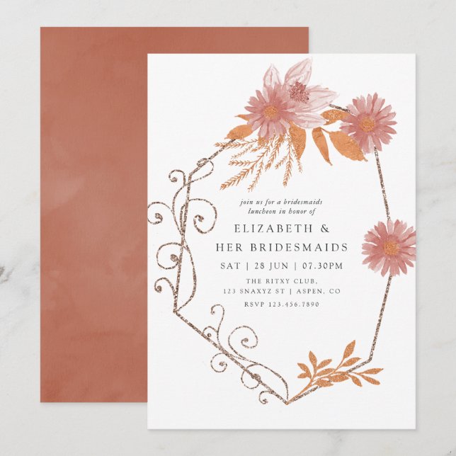 Geometric Terracotta Bridesmaids Luncheon Invitation (Front/Back)