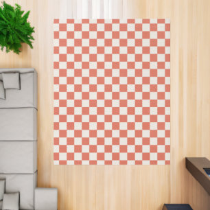 Geometric Terracotta Cream Checkered Pattern Rug