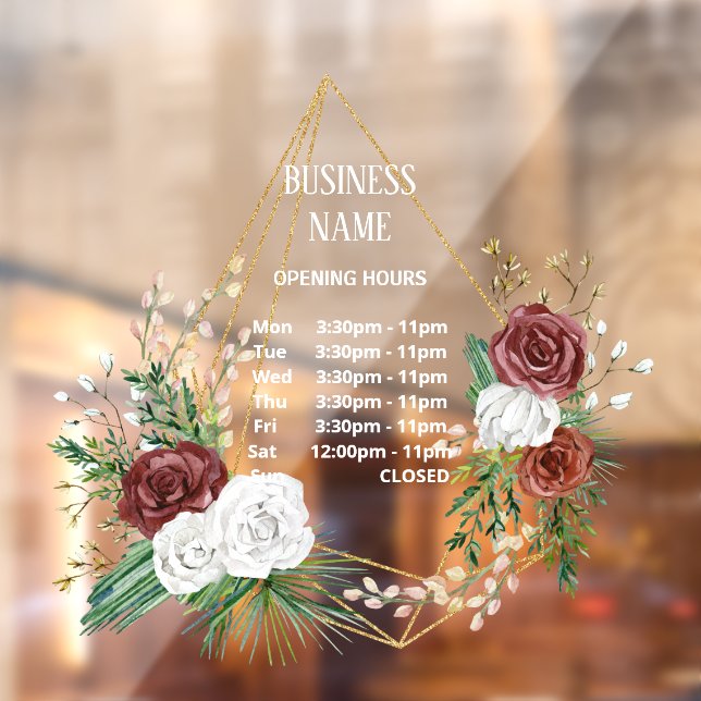 geometric terrarium burgundy floral opening hours  window cling (Sheet 2)