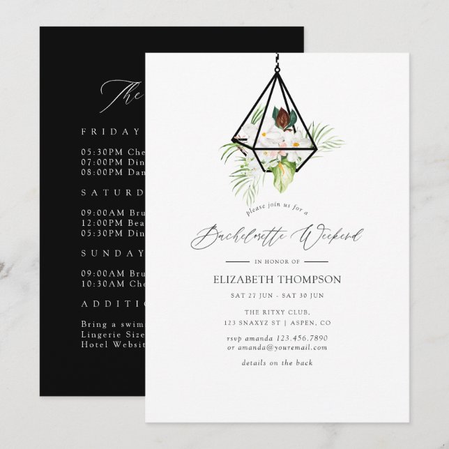 Geometric Terrarium Floral Bachelorette Weekend Invitation (Front/Back)