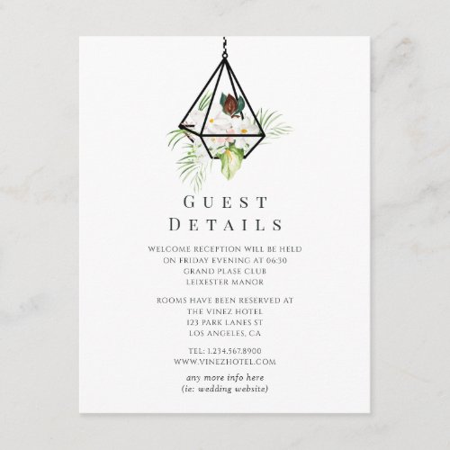 Geometric Terrarium Floral Wedding Guest Details Enclosure Card