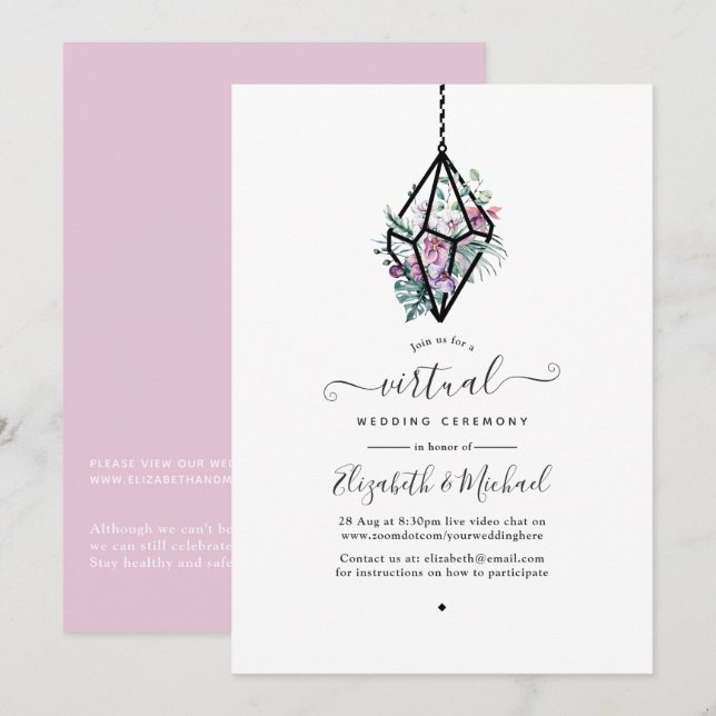 Geometric Terrarium Pastel Floral Virtual Wedding Invitation (Front/Back)
