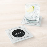 Geometric Text Custom Business Company Logo Modern Glass Coaster<br><div class="desc">This modern,  elegant coaster would be great for your business/promotional needs. Easily add your details by clicking on the "personalize" option.</div>