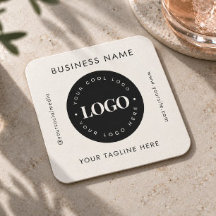 Geometric Text Custom Business Company Logo Modern Square Paper Coaster