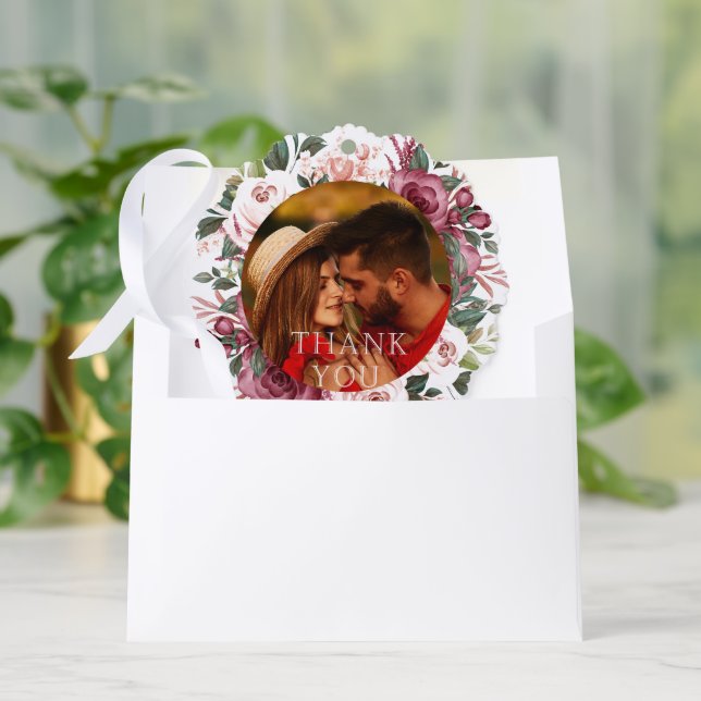  Geometric | Thank You Typography Wedding Photo Ornament Card (Envelope)