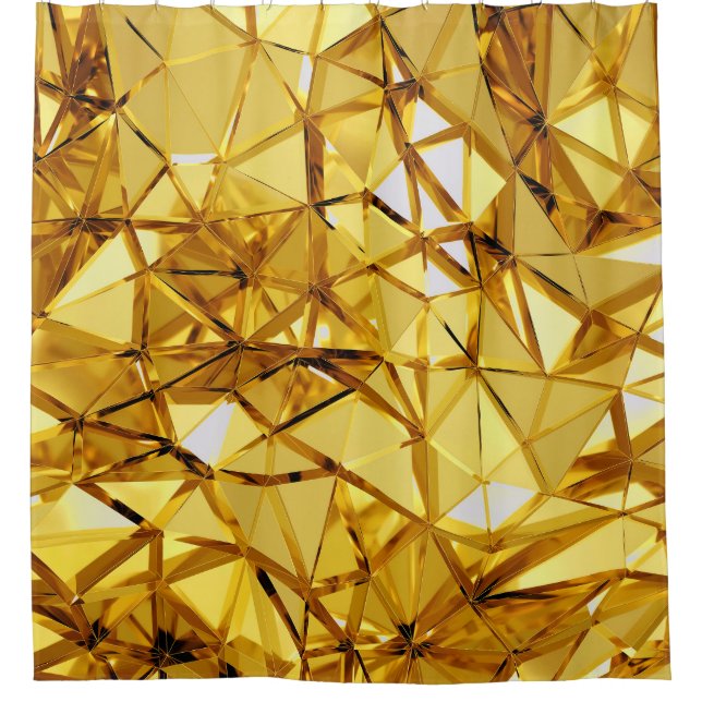 Geometric Three-Dimensional Gold Metal Shower Curtain (Front)