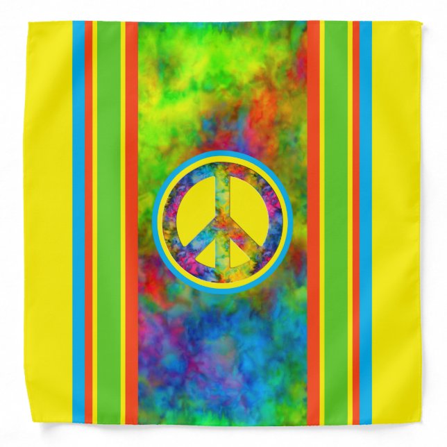 [Geometric Tie-Dye] Modern Stripes with Peace Sign Bandana (Front)
