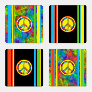 [Geometric Tie-Dye] Stripes w/ Peace Sign Acrylic Coaster Set