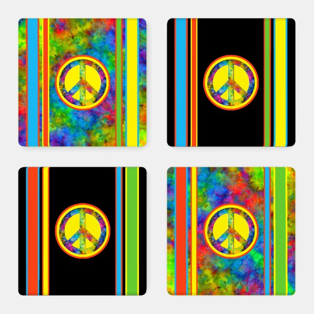 [Geometric Tie-Dye] Stripes w/ Peace Sign Acrylic Coaster Set (Set)