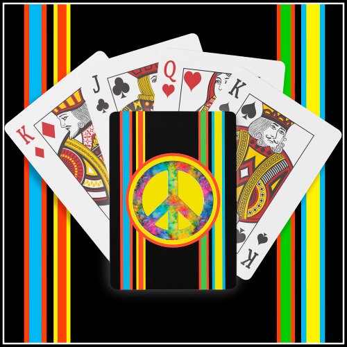 Geometric Tie_Dye Stripes with Peace Sign Poker Cards