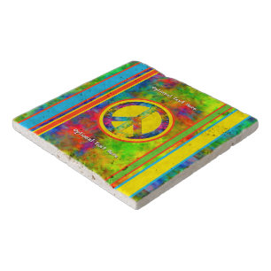 [Geometric Tie-Dye] Stripes with Peace Sign Trivet