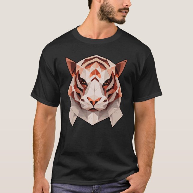 Geometric Tiger Polygon Low Poly Tiger Face T-Shirt (Front)