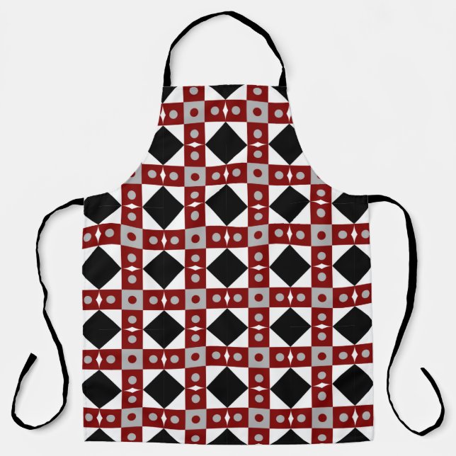 Geometric tile in red, black and white colorabs apron (Front)