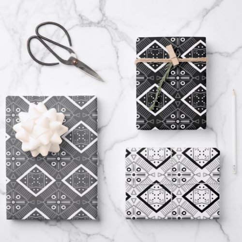 Geometric Tile Pattern Black  White Variety Pack Wrapping Paper Sheets