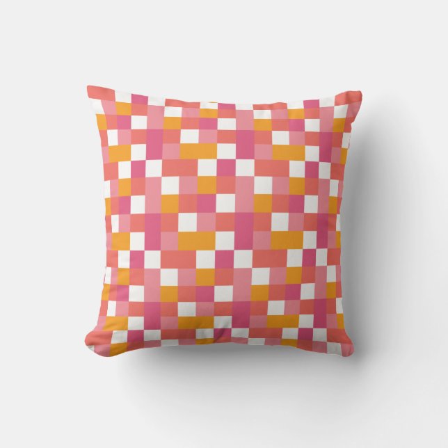 Geometric Tile Pattern in Coral, Pink and Yellow Throw Pillow (Front)