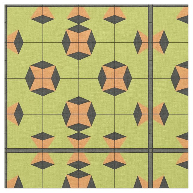 Geometric Tile Pattern with Bright Colors Fabric (Close Up)