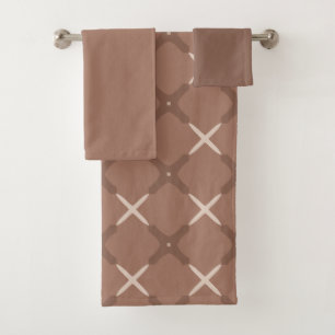 Geometric Tile Pattern with Mocha Brown and Cream  Bath Towel Set