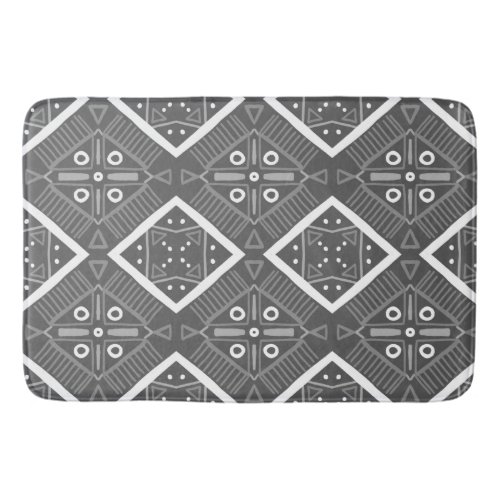 Geometric Tile Print Pattern Gray White Bath Mat