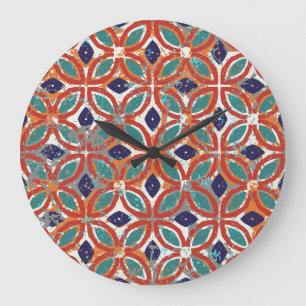 Geometric tiles: ethnic vintage background. large clock