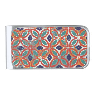 Geometric tiles: ethnic vintage background. silver finish money clip