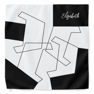 Geometric Trendy Black And White Monogrammed Bandana