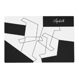 Geometric Trendy Black And White Monogrammed Placemat