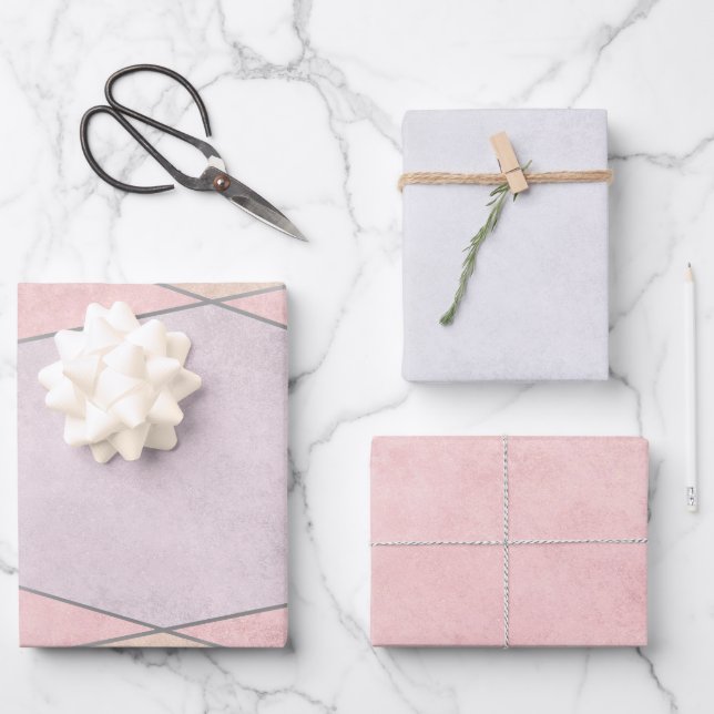 Geometric Trendy Rose Gold Pink Silver Wrapping Paper Sheets (Front)