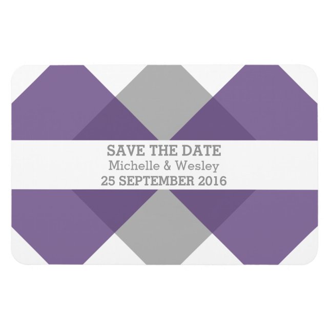 Geometric Triad Save the Date Magnet Purple Gray (Horizontal)