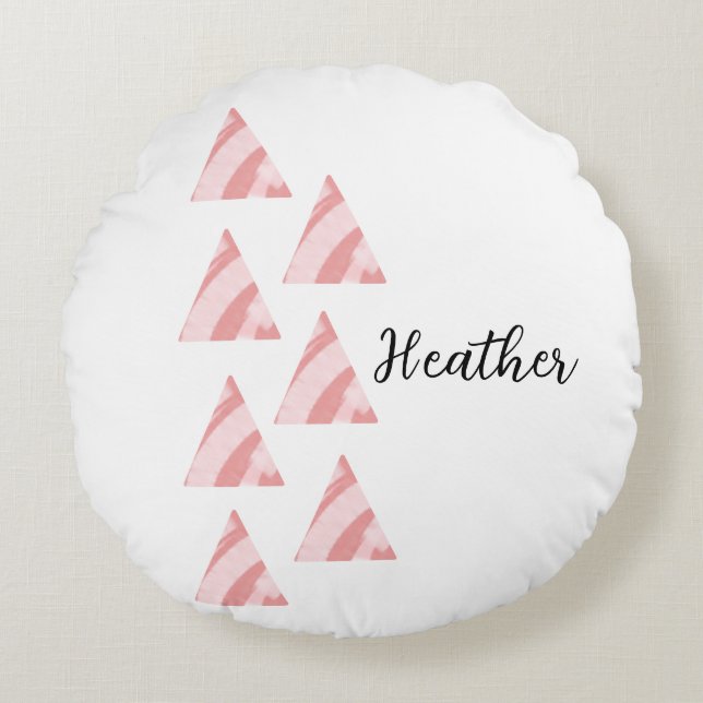 Geometric Triangels And Name Round Pillow (Front)