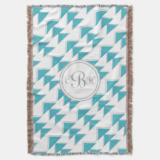 Geometric Triangle Aqua and Gray Monogram Pattern Throw Blanket