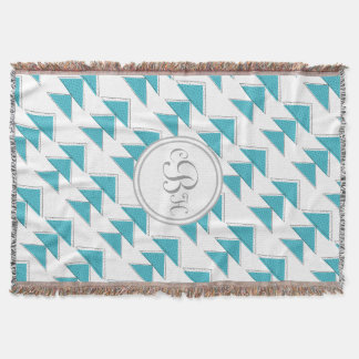 Geometric Triangle Aqua and Gray Monogram Pattern Throw Blanket