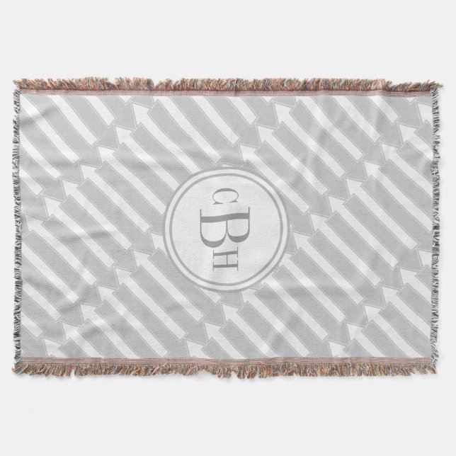 Geometric Triangle Aqua and Gray Monogram Pattern Throw Blanket (Front)