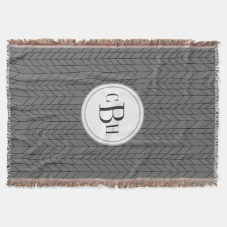Geometric Triangle Black and Gray Monogram Pattern Throw Blanket