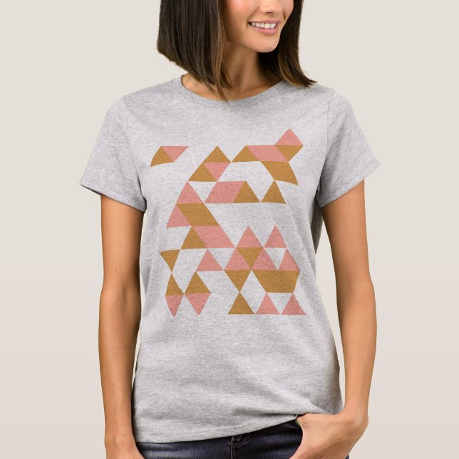Geometric Triangle Design in Blush and Saffron T-Shirt (Front)