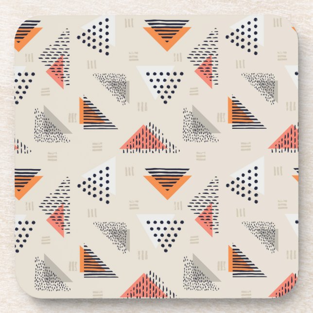 Geometric Triangle Hand Drawn Pattern Beverage Coaster (Front)