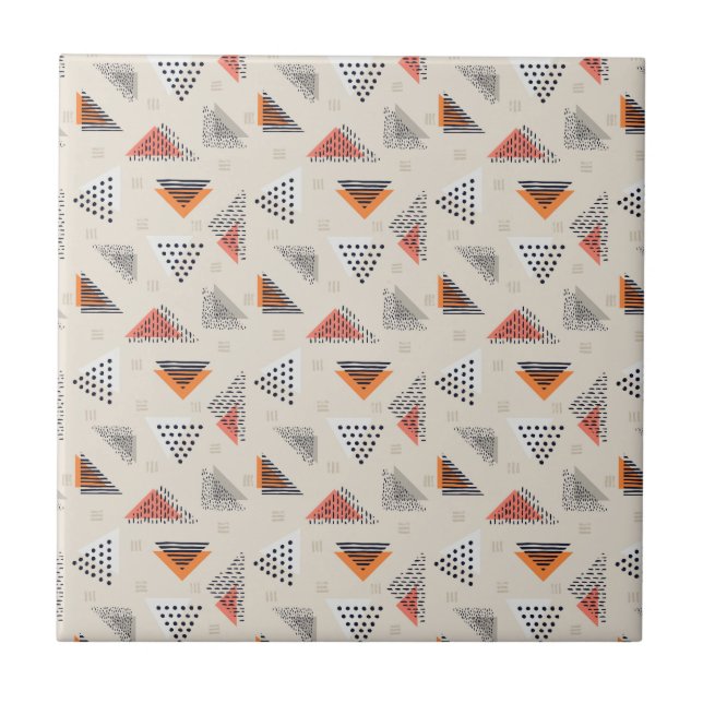 Geometric Triangle Hand Drawn Pattern Ceramic Tile (Front)