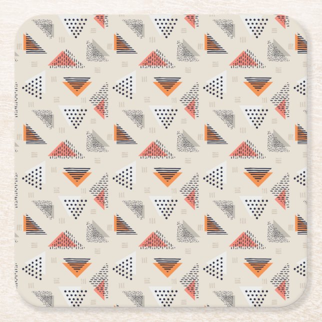 Geometric Triangle Hand Drawn Pattern Square Paper Coaster (Front)