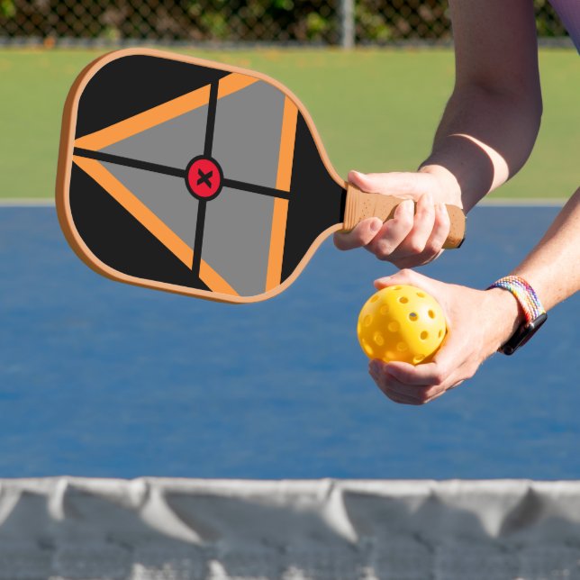Geometric Triangle Lines Shapes Black Gold Silver Pickleball Paddle (Insitu)