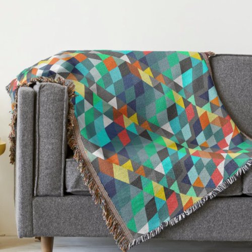 Geometric Triangle Mint Aqua Coral Modern Abstract Throw Blanket