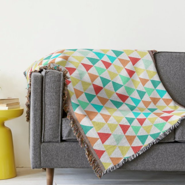 Geometric Triangle Mint Aqua Coral Modern Abstract Throw Blanket (Creator Uploaded)