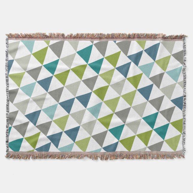 Geometric Triangle Navy Green Gray Modern Abstract Throw Blanket (Front)