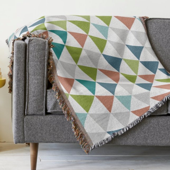 Geometric Triangle Navy Green Gray Modern Abstract Throw Blanket (Creator Uploaded)