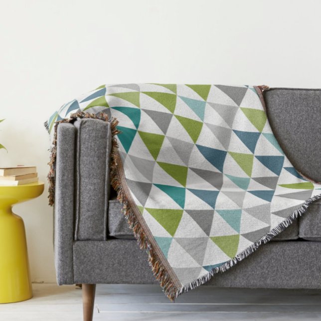 Geometric Triangle Navy Green Gray Modern Abstract Throw Blanket (Creator Uploaded)