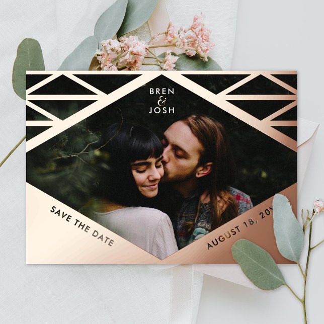 Geometric Triangle New Wave Photo Save the Date Fo Foil Invitation (Creator Uploaded)