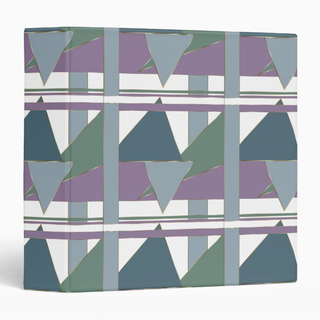 Geometric Triangle Pattern  Blue Violet Green 3 Ring Binder (Front/Spine)