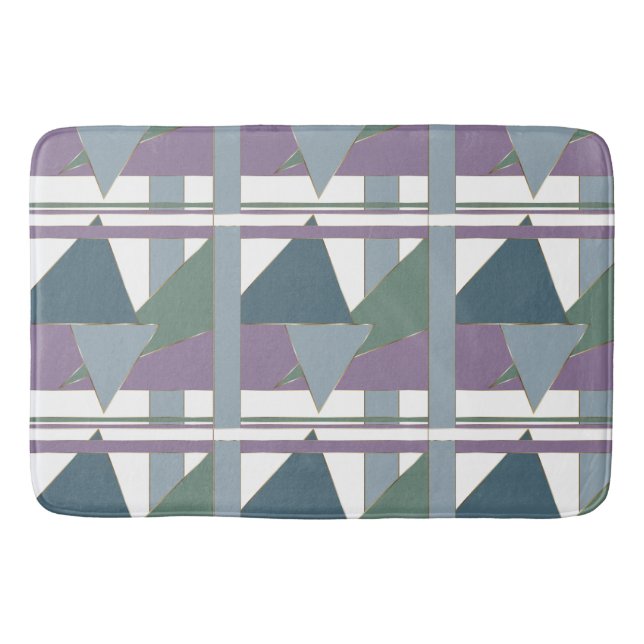 Geometric Triangle Pattern  Blue Violet Green Bath Mat (Front)