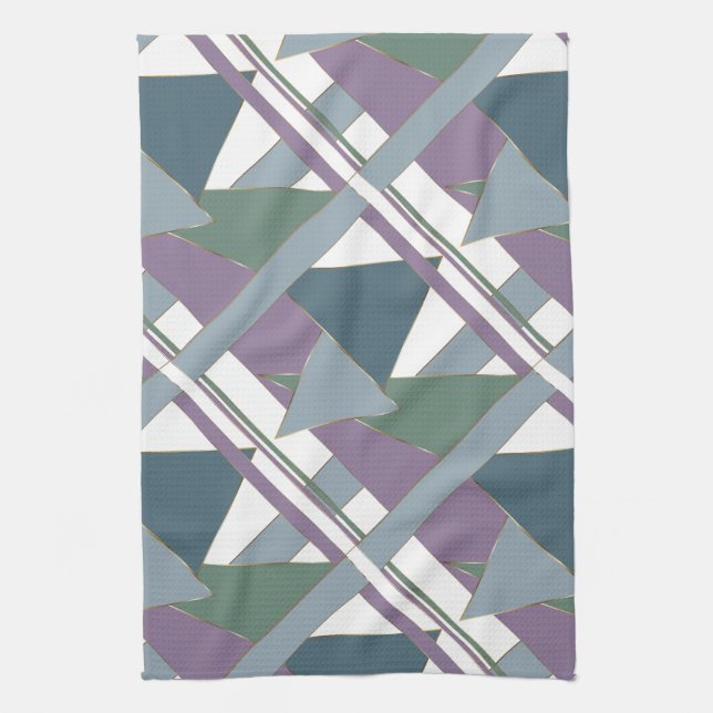 Geometric Triangle Pattern  Blue Violet Green Kitchen Towel (Vertical)
